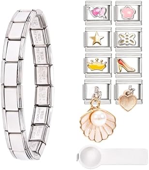 Kunoli Italiaanse bedelarmband set 9 mm, cadeau voor vrouwen, moeder, Italiaanse bedels, afneembare Italiaanse bedel, Roestvrij staal