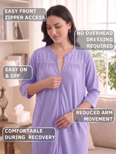 Image of Women's Post Surgery Robe with Drain Pockets Mastectomy Recovery Robe Front Zipper Hospital Gown Pajamas Gift