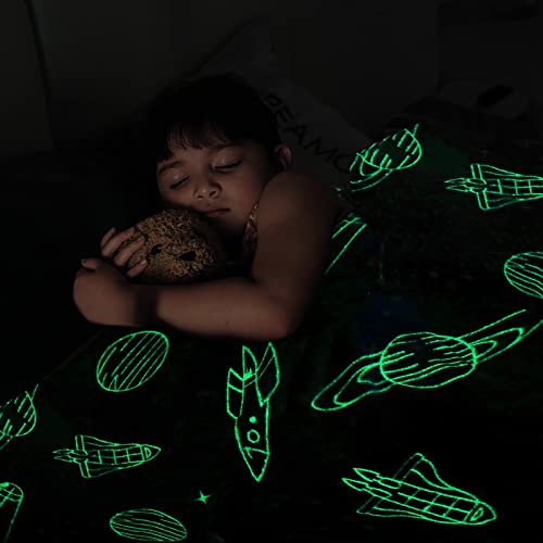 Wesan Glow In The Dark Blanket Space Gifts For Kids Boys Girls Presents Outer Space Planets Spaceships Astronomy Starry Sky Throw Birthday For 1-10 Year Old Teenage Teen Blue 50"X60" #TOP4