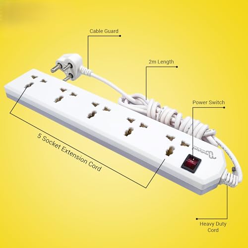 Image of Multibyte 5 Socket 1 Switch Power Saving Outlet Extension Board, High Speed, Fast Charging- Power Strip, Surge Protector, 2M Cable ShockProof Fire-Retardant, Multipurpose Use Spike for Home & Office