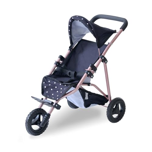Olivia's Little World Pin Up Foldable Baby Doll Stroller- Jogging Style Doll Stroller with Canopy and Storage, Fits 15''-18'' Dolls, Pretend Play Toy for Girls Ages 3-6