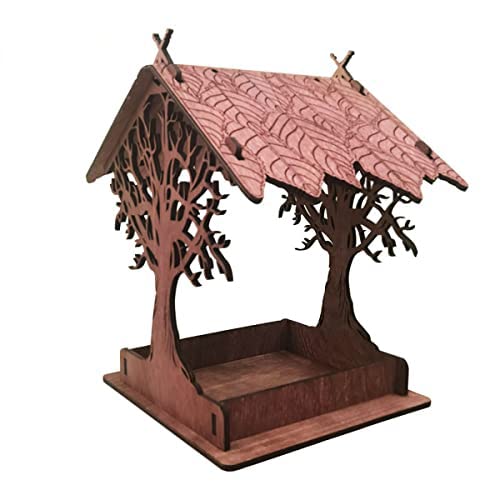 JpGdn 鳥の餌箱 木製 バードフィーダー 鳥小屋 天然木 えさ台 鳥かご 庭 おしゃれ 野鳥 給餌器 野鳥観察 餌だい 24*20*30cm レッド