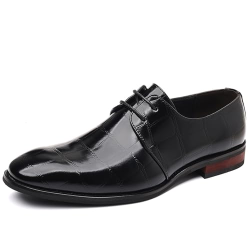 Men's Leather Retro Crocodile Print Chunky Heel Oxford Shoes Comfort Lace-Up Business Low Heel Formal Shoes for Wedding Party Evening