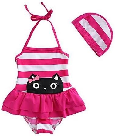 Amazon ニコモモnikomomo子供可愛い 水着子供の水着 女の子 子供の連体ビキニ 良質の生地 可愛いストライプ猫パターン 練習用水着 海水浴 温泉水着 水着 通販