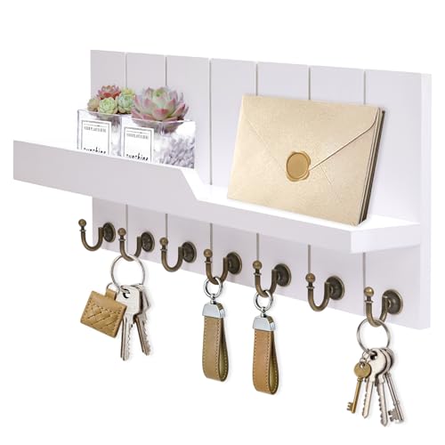 Kldgris Colgador Llaves Cuelga Llaves Pared con 7 Ganchos para llaves, Cartas, Periódicos Colgador Llaves Pared para Salón, Pasillo, Oficina (Blanco)