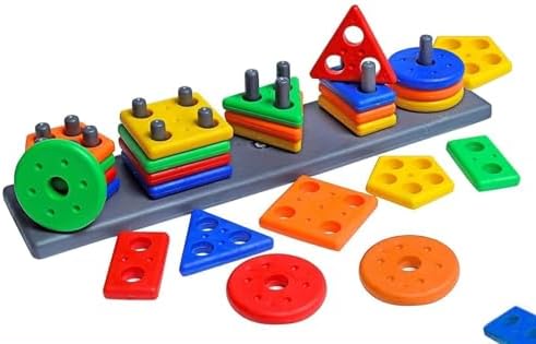 Fat Brain Toys Smart Activity Blocks for Toddlers â€“ Educational Geometric Sorting and Stacking Toy for Kids Ages 1-3+, Colorful Learning Puzzle Game for Early Development and Fine Motor Skills