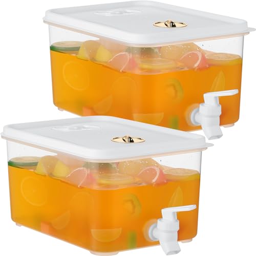 Image of Domensi 2 Pack 1.5 Gallon Drink Dispenser for Fridge with Spigot Water Dispenser Leak Proof Lids Filter Screen Beverage Juice Container Sealed Plastic Lemonade Milk Cold Hot Drink Tea Jug for Party
