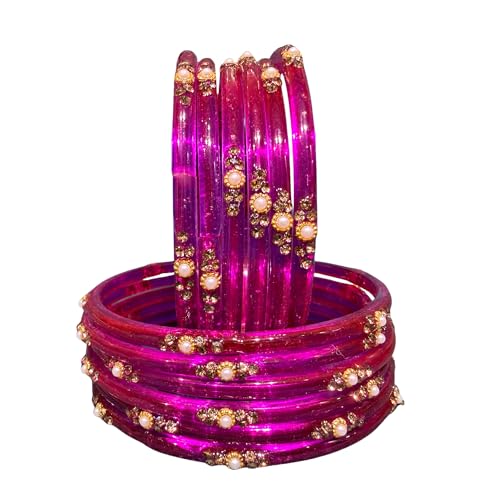 Image of SUNDRAM Women's Premium Fancy Glass Bangles for Women & Girls |with Zircon Gemstone Work & Charm| Traditional Ethnic Bangles Set of 12