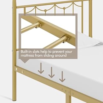 Yaheetech Twin Size Metal Bed Frames with Vintage Headboard and Footboard, Farmhouse Metal Platform Bed, Heavy Duty Steel Slat Support, Ample Under-Bed Storage, No Box Spring Needed, Antique Gold