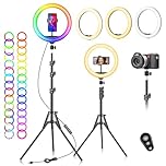 Ring Light with Tripod Stand & Phone Holder - 10 inch Selfie LED Ringlight Dimmable Desktop Lamp 40 Colors RGB Tall Circle Light for Camera Makeup Video YouTube Live Streaming Zoom Meeting
