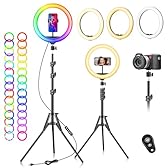 Ring Light Professionale Luce Selfie - 10" LED Lampada con Telefono - Luce ad Anello con 59" Treppiede Alto 40 Modalità RGB Di Illuminazione 13 Luminosità per Trucco Fotografia Youtube Video