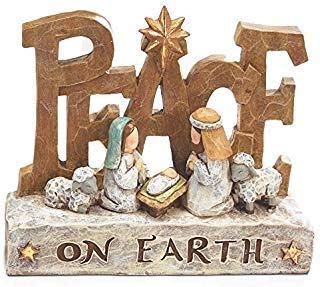 Sculpted Nativity Scene Figures with Christmas Messages - Tabletop Holiday Decorations (Peace)