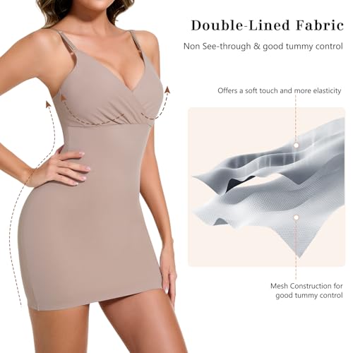 Shapewear Slips For Under Dress Tummy Control Full Slip Body Shaper Seamless Shaping Slip Knee Length Deep V Neck2
