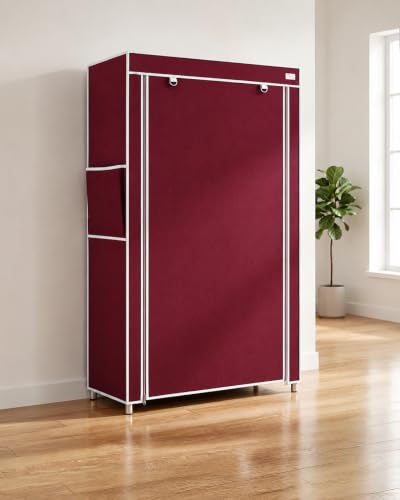 Image of 6 Layer Shoe Rack Plastic with Maroon Cover | Multipurpose Plastic Shoe Rack for Home | Space Saving Foldable Shoe Stand | Storage Rack for Home, Bedroom & Entryway.