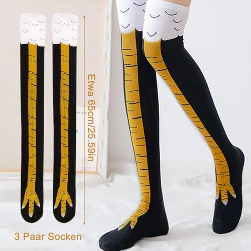Roinaid 3 Paar Chicken Leg Socks Hühnerbein Socken Lustige Hühnerbein Oberschenkelhohe Strümpfe Kniehohe Truthahnsocken Cartoon Winter Warme Socken Einheitsgröße Witzige Geschenke
