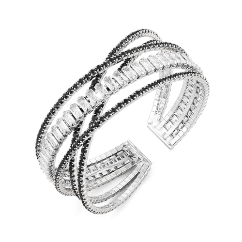 HZMAN Crystal Rhinestone Cuff Bracelet for Women Dainty MultiLayer Bracelet 5 Rows Layered Bracelets Jewelry for Prom Party Wedding