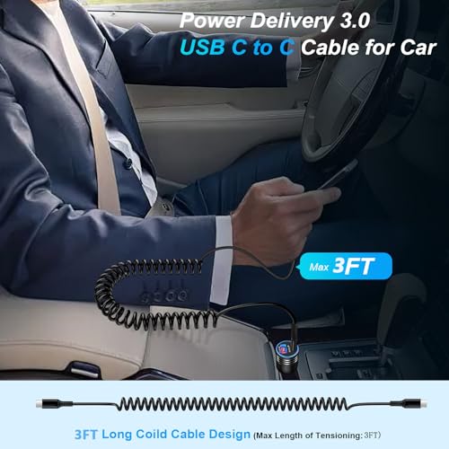Android Auto USB C to USB C Cable 3FT Type C Fast Charging Coiled Samsung Charger Cord for Car for Samsung Galaxy S24 Ultra A15 A54 A14 A53 A23 A13 S23 S22 S21,iPhone 16 15,Pixel 9 8a 8 Pro 7a 7 6a 5