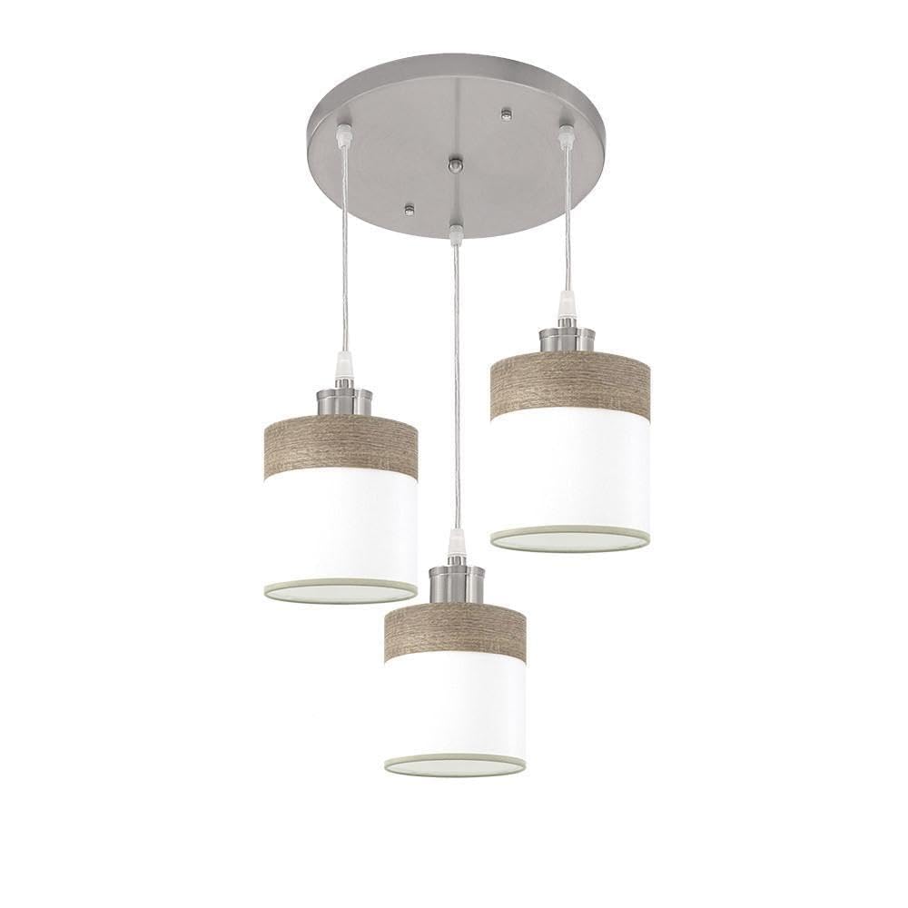 Plafonnier 3 x E27 PRENDELUZ en bois gris et nickel pour salon moderne