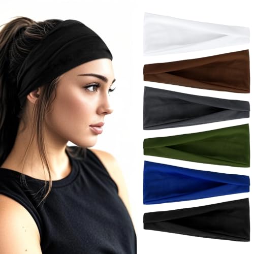 Image of YARIEW 6Pcs Headbands Paisley Bandanas Head Bands Sweat Band Hair Wrap Headwrap Fashion Boho Wide Thick Workout Yoga Elastic Headbands Mens Cooling Running Sports Headband Sweatbands for Women and Men