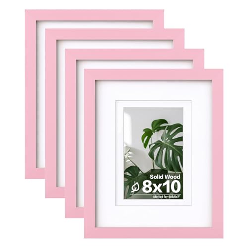 Egofine 8x10 Picture Frames with Plexiglass, Display Pictures 4x6/5x7 with Mat or 8x10 Without Mat Set of 4 for Tabletop and Wall Mounting, Pink