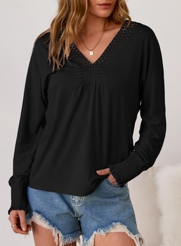 Dokotoo Women's Casual V Neck Long Sleeve Shirts Loose Tunic Tops Business Tee Blouses3
