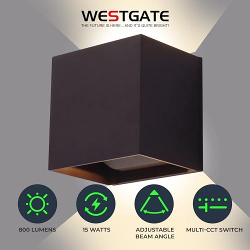 Image of Modern Wall Light Cube - 15W Wall Cube with 70,000 Hour Lifespan - 2700K /3000K /3500K /4000K /5000K Color Changing Options in Aluminum Housing - Adjustable Beam Angle for Outdoor or Indoor Use (Bronze)