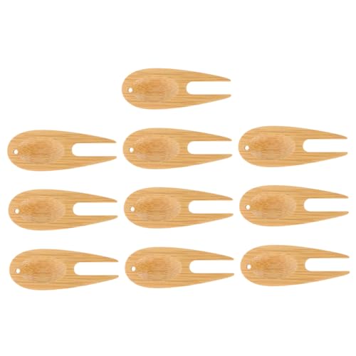 HOUDERCO 10個 竹製ゴルフディボット修理ツール 軽量持ち運び簡単 グリーン芝生補修用 ゴルフ愛好家向け実用アクセサリー