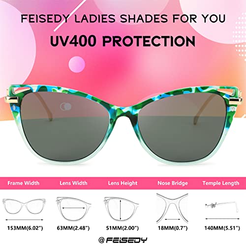 FEISEDY Women Trendy Oversized Cat Eye Sunglasses Metal Temple with Butterfly Decoration Gradient Lens Sunglasses B23144