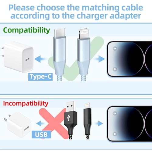USB C to Lightning Cable 3 Pack 6FT Apple MFi Certified iPhone Fast Charger Fast Charging Type c to Lightning Cable for iPhone 14 13 12 11 Pro Max Xr Xs 8 and More - Image 3
