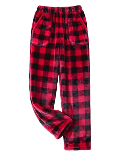 Image of codcm Womens Plaid Fluffy Pajama Pants Fuzzy Fleece Cozy Lounge Pants with Pockets Winter Warm Pj Bottoms