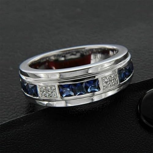 AARK & CO 2.20Ct Princess and Round Cut Blue Sapphire Lab Created Diamond Channel Set Man's Wedding Ring 14K White Gold Finish 925 Sterling Silver Ring3