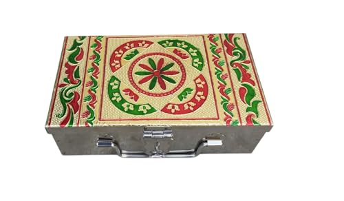 Image of Stainless Steel Storage Box, Cash Box, Pooja Peti, Organizer, Vanity Storage Box, Jewellery Safe Bank Locker, Cash Box With Handicrafts Digital Meena Kari Design (Red, 8 Inch)