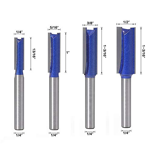 Meihejia 1/4 Inch Shank Straight Router Bits Set - 4 Sizes #TOP4