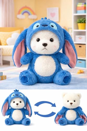 Image of ZEXSAZONE Hoodie Bear Teddy Plush Toy | Soft Stuffed Animal with Removable Cap & Long Ears for Birthdays & Special Occasions | for Boys, Girls & Kids | Navy Blue | 30 cm