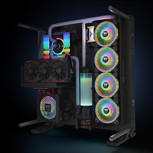 Thermaltake Riing Quad 140mm 16.8 Million RGB Color(Alexa, Razer Chroma) Enabled 4 Light Rings 54 Addressable LED 9 Blades Hydraulic Bearing Case/Radiator Fan,Single Pack, CL-F089-PL14SW-C, Black