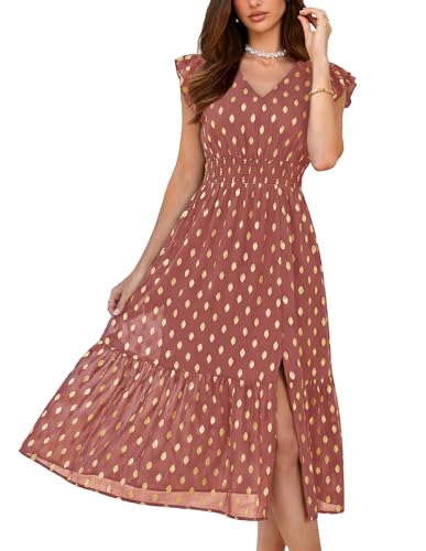 Image of GRACE KARIN 2026 Womens Summer Dresses V Neck Ruffle Sleeve Floral Boho Beach Dress A-Line Swing Midi Wedding Guest Sundress