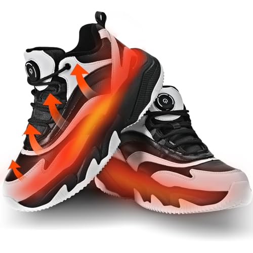 Winter Sneakers Electric Heated for Men and Women, Snow Boots Foot Warmer Rechargeable, Max 20H Heated, Fleece Lining Winter Shoes Warm Waterproof Anti-Slip (Black+White, 7 Men/7.5 Women)