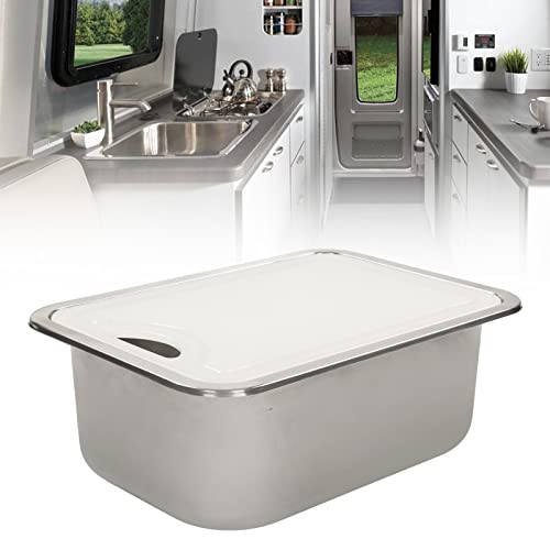 Kit de fregadero de acero inoxidable 304 para caravana, lavabo duradero a mano con tabla de cortar acrílica para cámper y cocina, fácil instalación, diseño que ahorra espacio