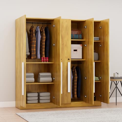 Image of Bniture 5 Door Wardrobe for Bedroom with Lockable Door & Hanging Space | Almirah for Clothes with Elevated Bottom Base | Wardrobe for Storage Cupboard | 3 Years Warranty (Giant Wood, 5 Door)