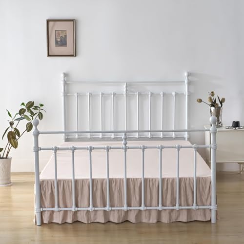Bed Skirt Twin Size, Ruffled Bed Skirts with Split Corners, 18 Inch Drop Boho Twin Size Ruffle Bed Skirt with Platform, Pink-tinged Cream (Twin - 18" Drop)
