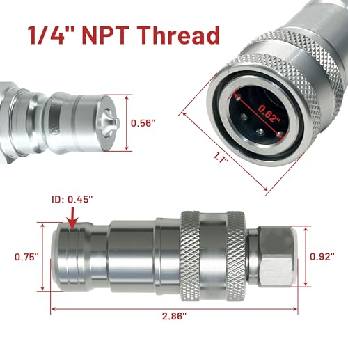 Image of Replacement for Kubota 7J612-66323 K2581-66220 Hydraulic Quick Coupler Set, 1 /4 inch NPT Thread, Male & Female Coupler, Fit for BX B L Series Tractors