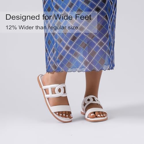 Image of Ruiee Wide Width Sandals for Women, Summer Flat Slides Casual Braided Wide Feet Sandal Comfort Slip on Sandals Open Toe Beach Shoes for Women.