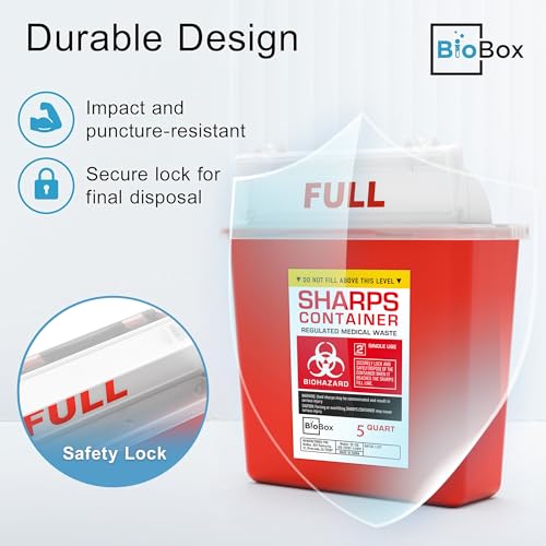 Image of Sharps Container - Large Sharps Containers for Home Use, Needle Disposal | 5 Quart (Pack of 2), Wall Mount, Puncture-Resistant, Dual Locking Lid, Fits Needles & Syringes