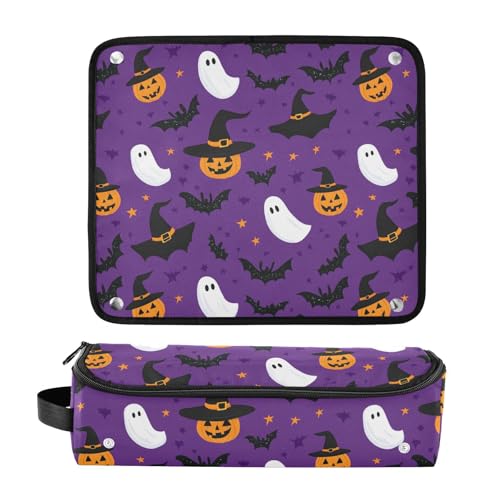 Bolsa organizadora para herramientas de cabello Black Witch Hats Bats Marble resistente al calor para planchas, rizadores y accesorios de cuidado capilar miniatura 3