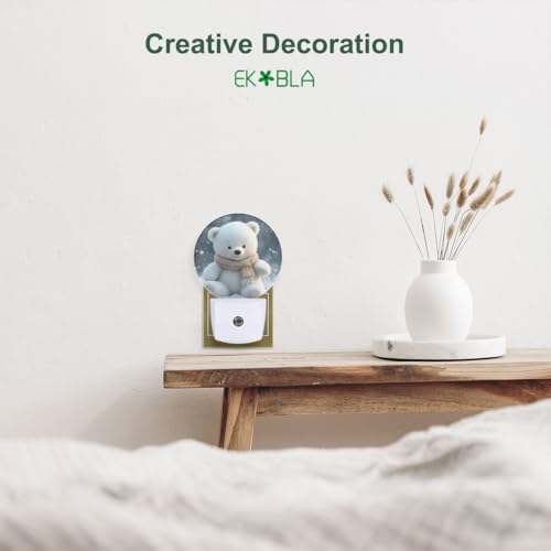 Image of EKOBLA Cute Bear Night Light, Lovely White Bear Pattern Night Lights Plug Into Wall with Dusk to Dawn Sensor, 0.5W LED Energy Saving Nightlight for Bedroom, Bathroom, Hallway