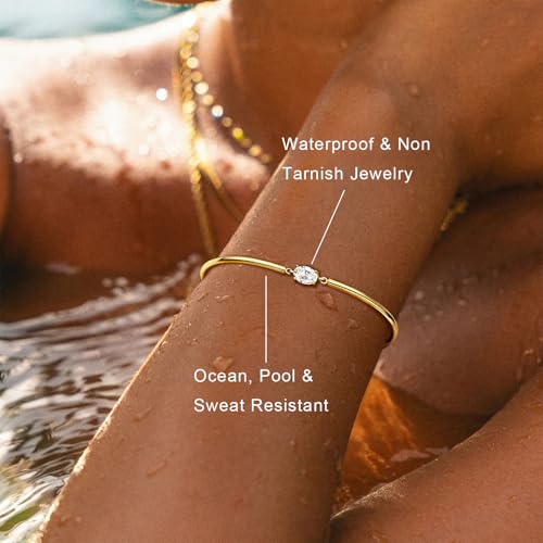 Gold Bangle Bracelets for Women, Dainty 14K Real Gold Silver Plated Bracelet Non Tarnish Waterproof Cute Trendy Simple Diamond Cubic Zirconia Bangle Bracelet Charm Jewelry.Gift for Mother's Day Christma3