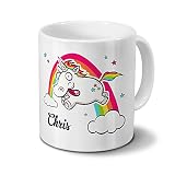 printplanet Tasse mit Namen Chris - Motiv Verrücktes Einhorn - Namenstasse, Kaffeebecher, Mug, Becher, Kaffeetasse - Farbe Weiß