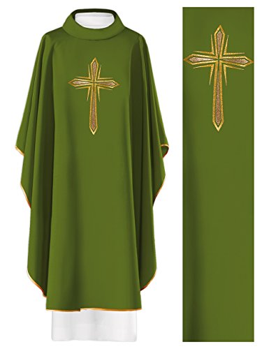 Church Atelier Chasuble with Gold Cross Embroidered (Green)