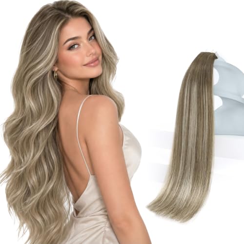 Image of Sunny Hair Tape in Hair Extensions Human Hair Light Brown Balayage Blonde