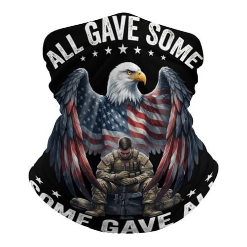 HTSAHKV Memorial Day All Gave Some Some Gave All American Flag Eagle Neck Gaiter, Breathable Sun & Wind-Resistant Face Cover Scarf for Skiing, Fishing, Hiking, and Cycling